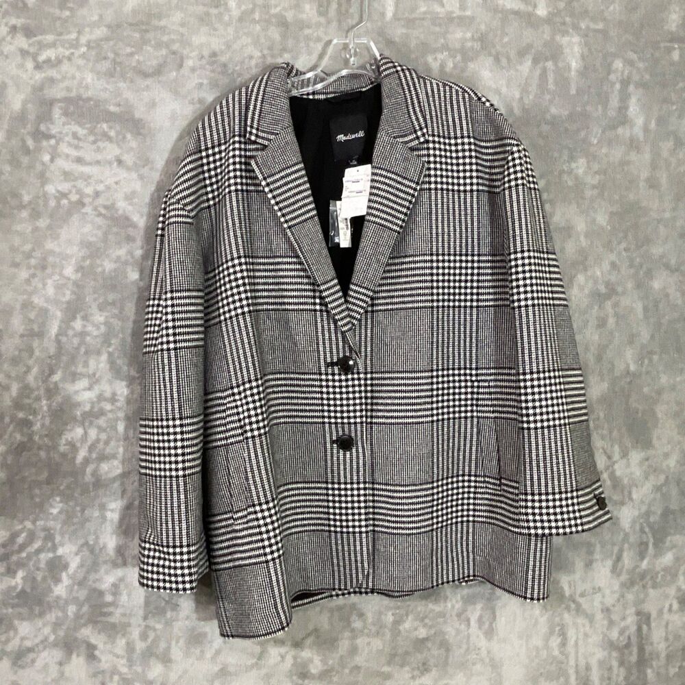Madewell Women's Blazer Jacket Glen Plaid Wool Blend NWT Size XL Career Lined